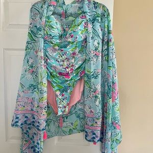 Lilly Pulitzer Flamenco Swimsuit in Bali Blue Sway This Way With Pareo
